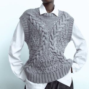 Zara Gray Cable Knit Sweater Vest